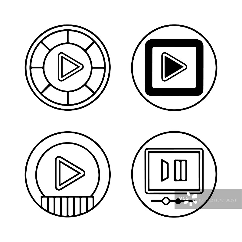 可编辑的EPS 10视频播放图标集图片素材