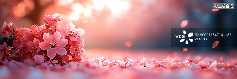 【AI数字艺术】樱花落英缤纷的唯美春景图片素材