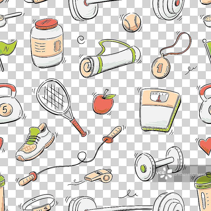 涂鸦健身草图健康无缝图案图片素材