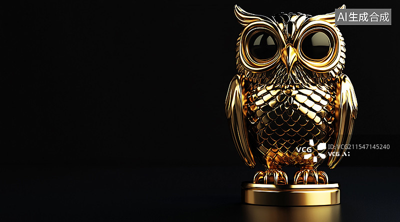 【AI数字艺术】一个金属猫头鹰雕像图片素材