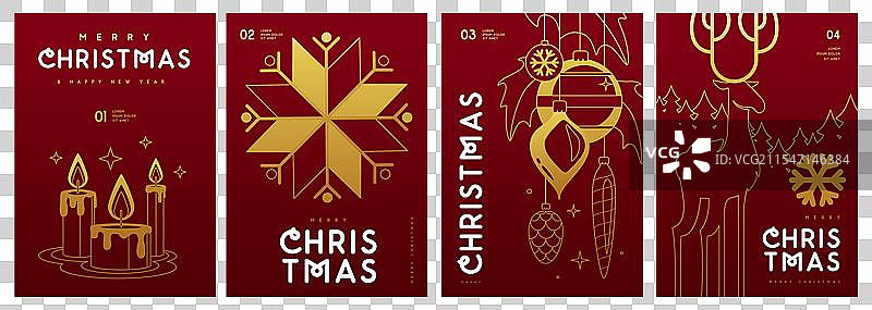 一套圣诞快乐和新年快乐的贺卡图片素材