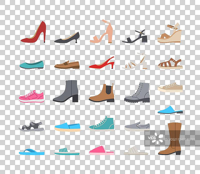 女性鞋子简单色彩平底基础鞋类图标图片素材