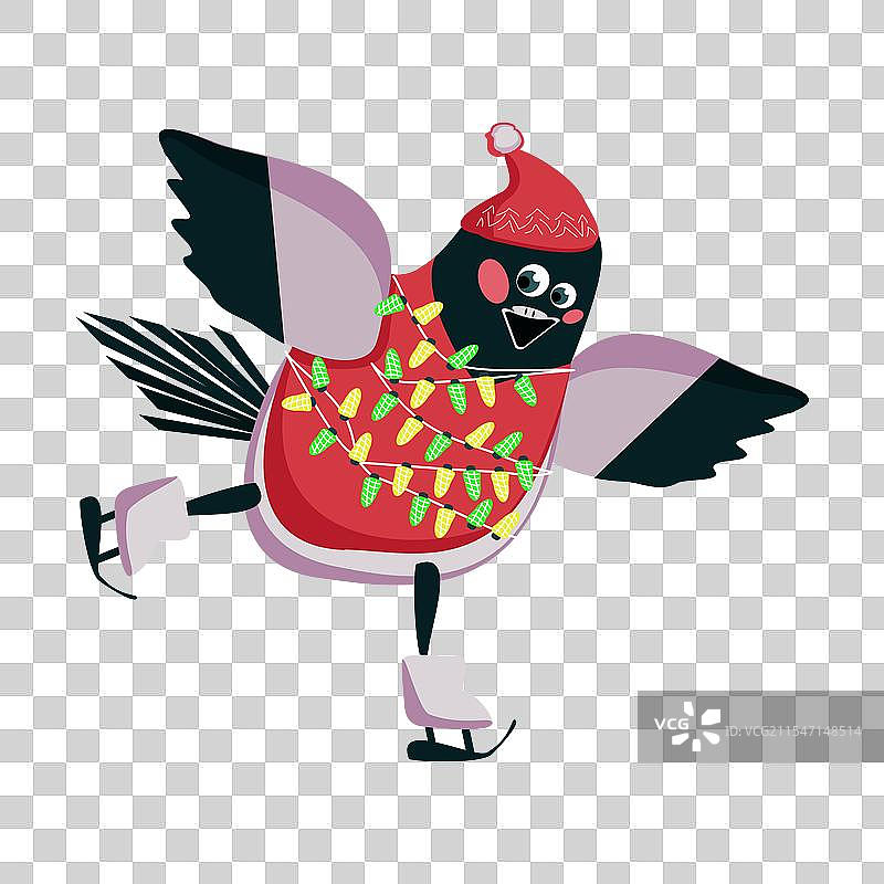 戴着帽子和花环的红雀在滑冰图片素材