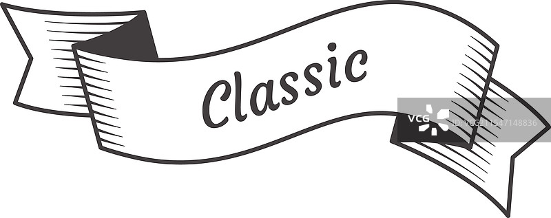 挥舞的丝带横幅上展示了“经典”一词图片素材