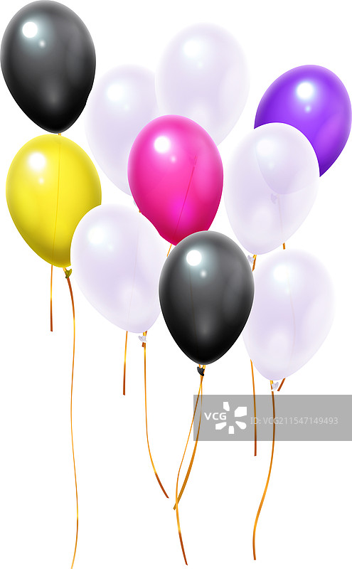 九个色彩斑斓的气球优雅地漂浮在空中图片素材