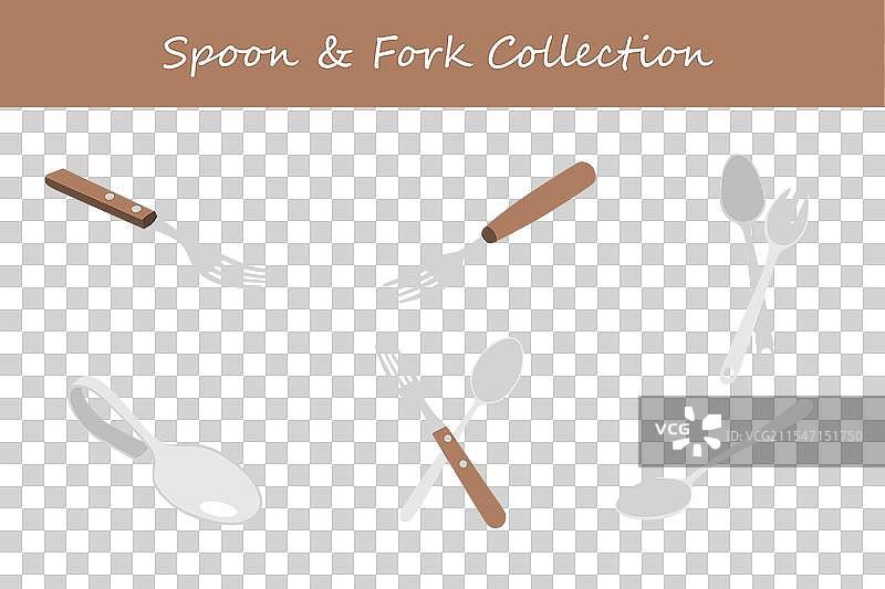 不同姿势的勺子和叉子收藏图片素材