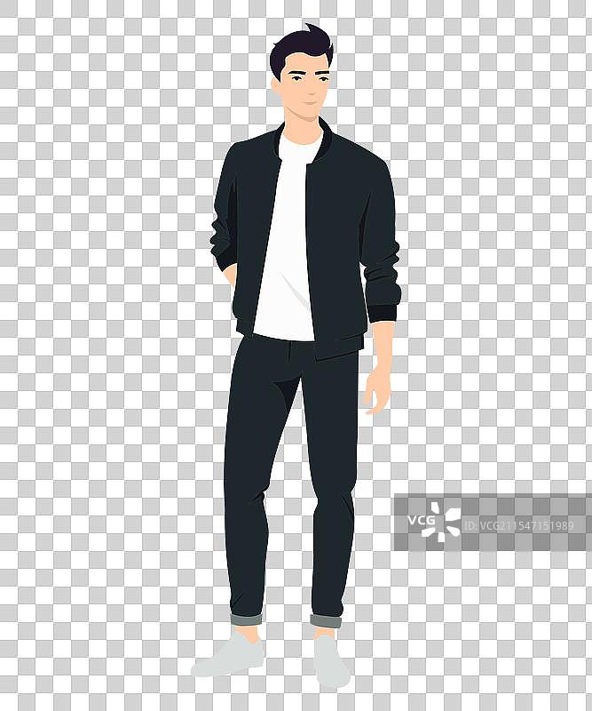一位穿着黑色夹克和黑色裤子的年轻男子图片素材