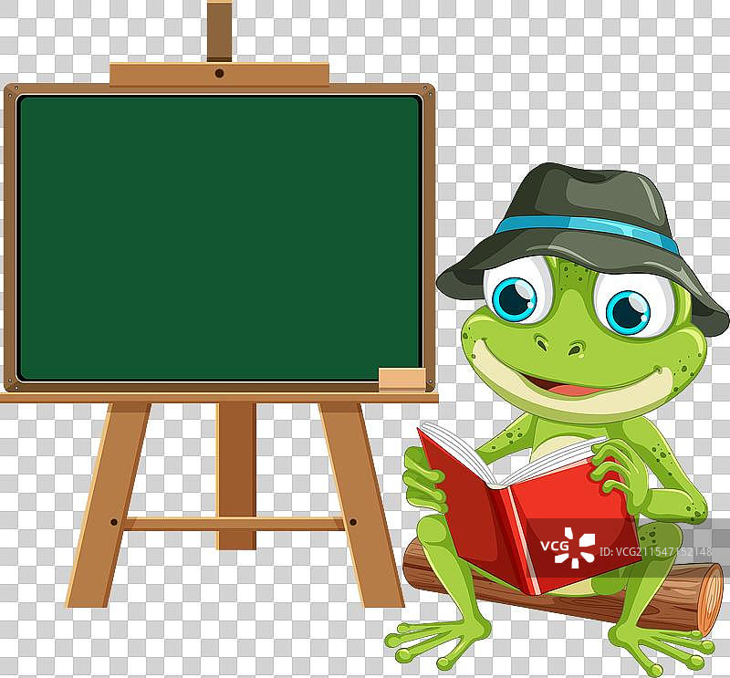 卡通青蛙在空白处阅读书籍图片素材