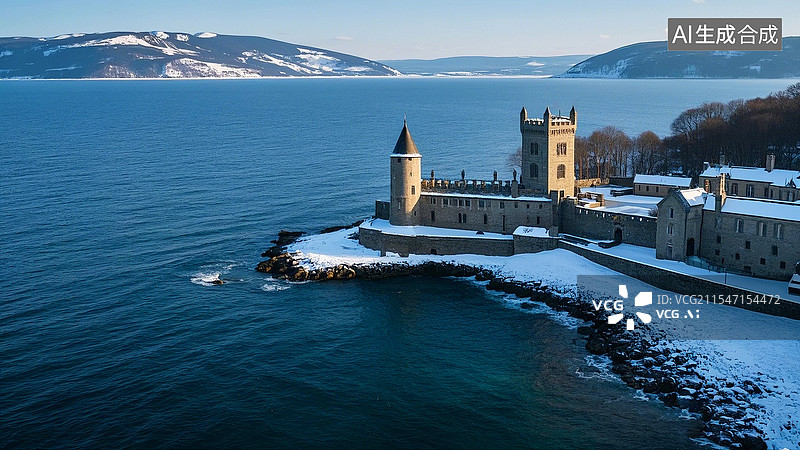 【AI数字艺术】冬季欧洲古典庄园别墅城堡全景鸟瞰图图片素材