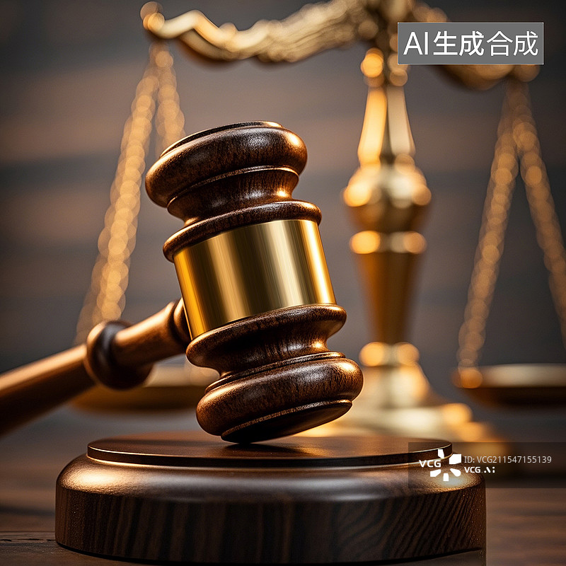 【AI数字艺术】法律正义的象征木锤金色天平秤图片素材