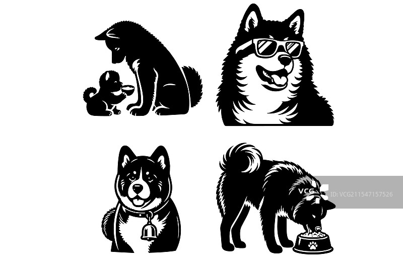 可爱狗狗和小狗剪影设计系列图片素材