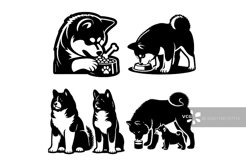 可爱狗狗和小狗剪影设计系列图片素材