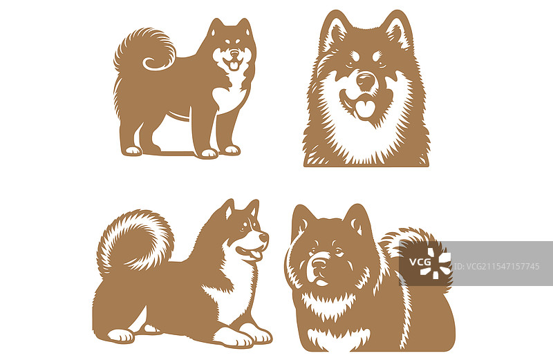 可爱狗狗和小狗剪影设计系列图片素材