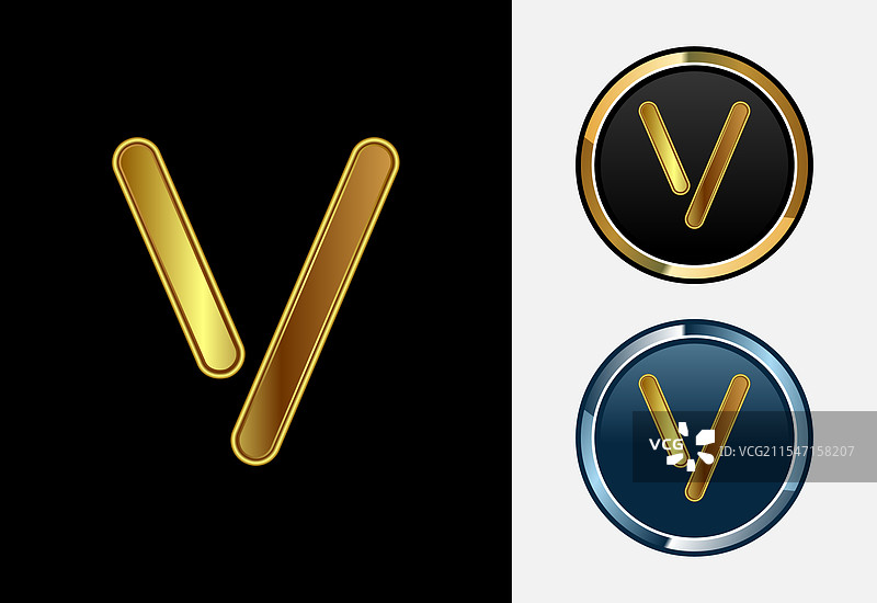 未来派字母V，金色风格图形图片素材