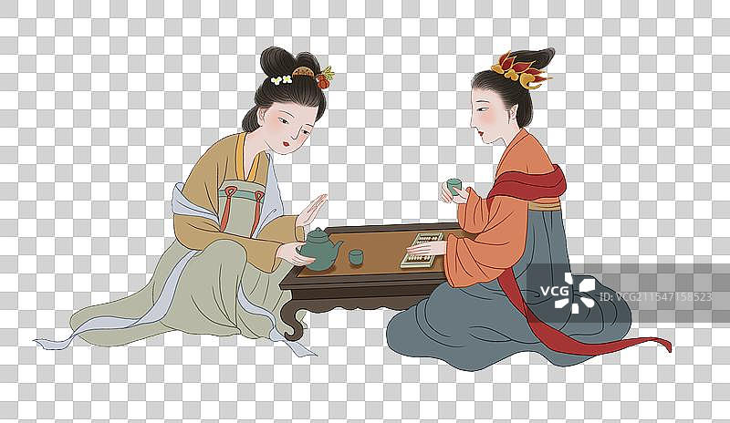 喝茶聚会的仕女元素图片素材