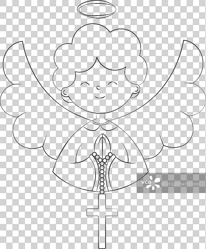 可爱的男孩天使穿着节日服装，双手合十图片素材