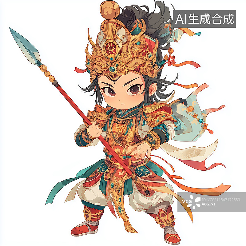 【AI数字艺术】Q版中国神话封神榜哪吒人物形象插画图片素材