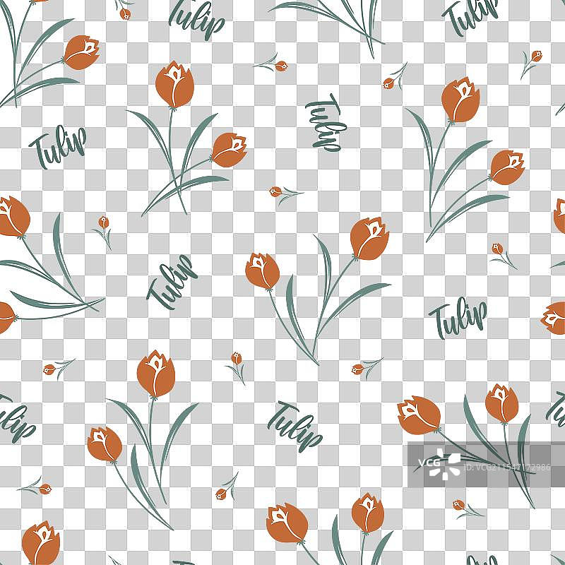 盛开的红色优雅郁金香无缝图案图片素材