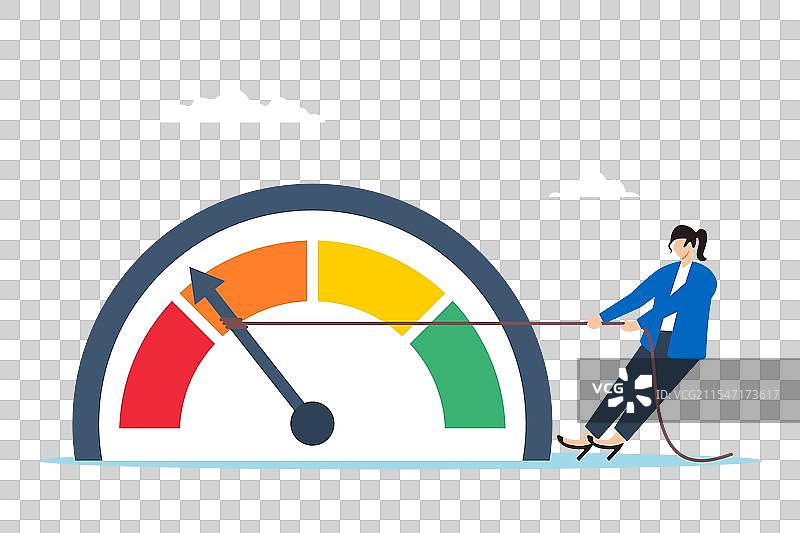 女商人拉下测量仪器以减少数值图片素材