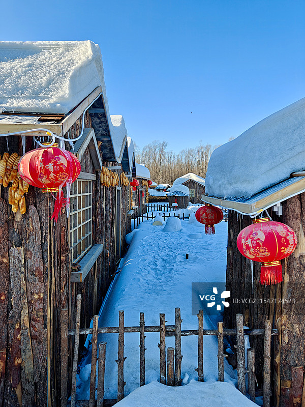 运河雪世界的年味儿农舍图片素材