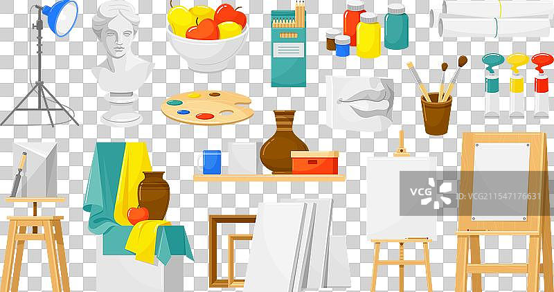 艺术工作室的家具和画家工具图片素材
