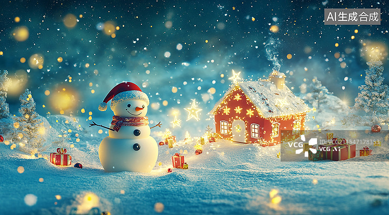 【AI数字艺术】圣诞节3D立体圣诞装饰红房子背景图片素材