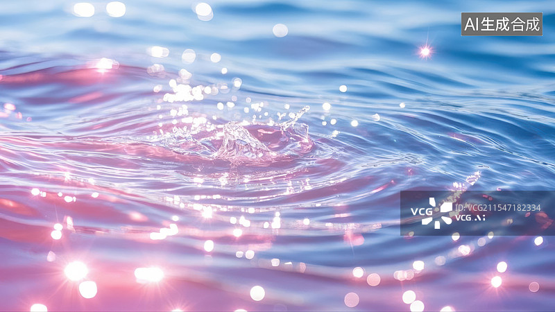 【AI数字艺术】粼粼波光下的水花，粉色梦幻水波纹图片素材
