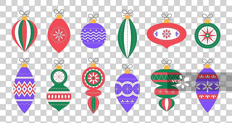 节日色彩缤纷的平面风格圣诞球图片素材