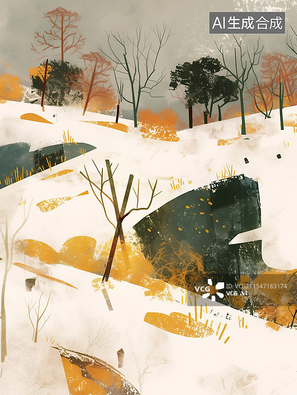 【AI数字艺术】雪地里的树图片素材