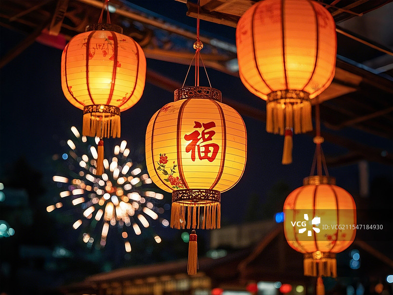 元宵节灯笼和烟花图片素材