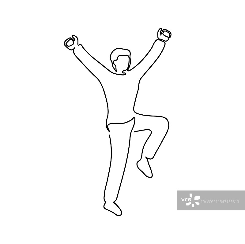 快乐的男人跳跃的连续线条画图片素材