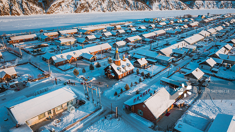 黑龙江漠河北红村冬季航拍风景图片素材