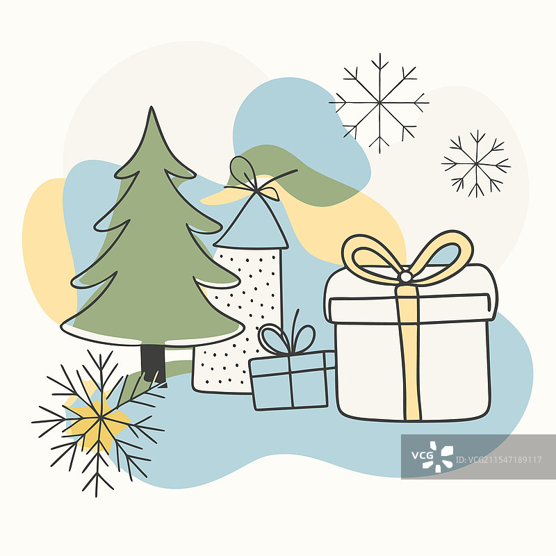 装饰着礼物的节日圣诞树图片素材