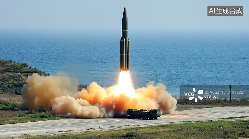 【AI数字艺术】中国沿海部署的洲际导弹发射场景图片素材
