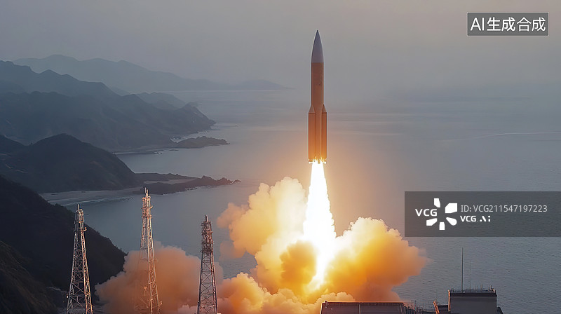 【AI数字艺术】中国沿海部署的洲际导弹发射场景图片素材