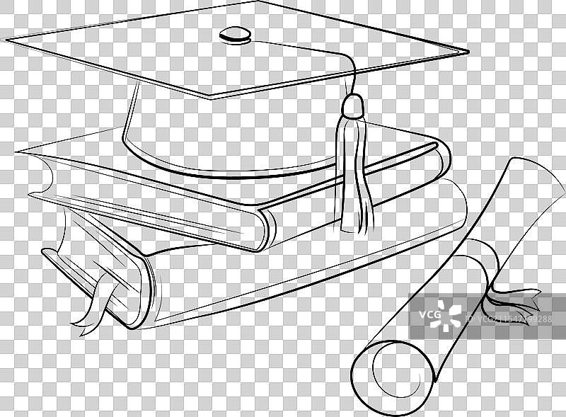学位帽与一卷文凭放在桌子上图片素材