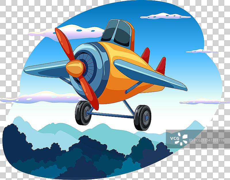 五彩缤纷的卡通飞机在多云的天空中飞行图片素材