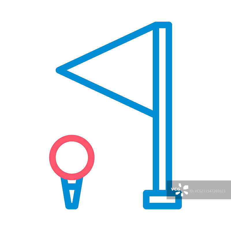 高尔夫球旗和球在发球台上的图标，概念为高尔夫运动图片素材