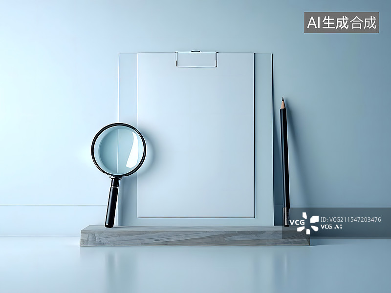【AI数字艺术】放大镜纸张铅笔图片素材