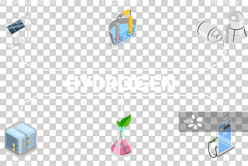 氢的三维等距平面图图片素材