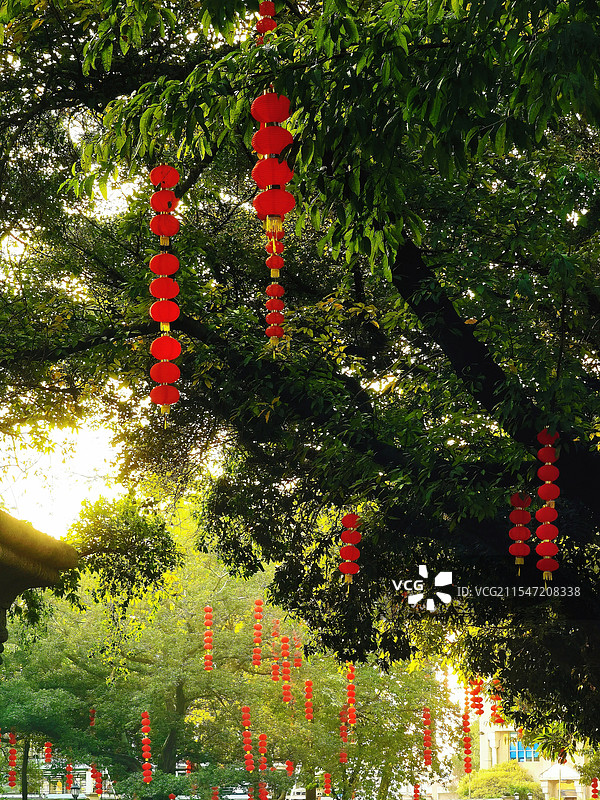 广州荔湾区沙面岛，张灯结彩，迎新春！图片素材