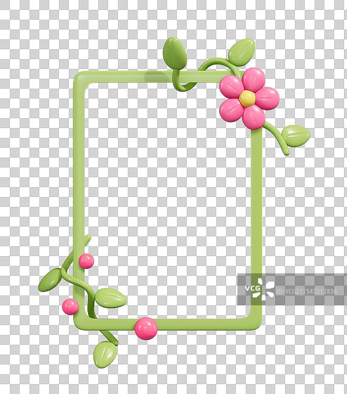 春天绿色植物自然边框3D装饰插画元素图片素材