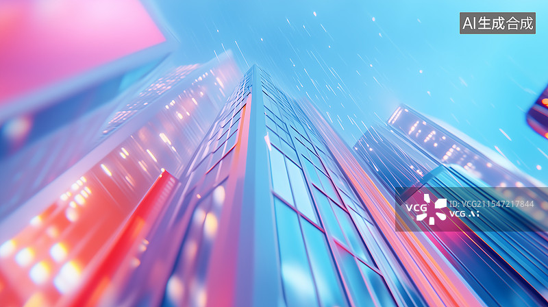 【AI数字艺术】3D几何多彩城市建筑图片素材