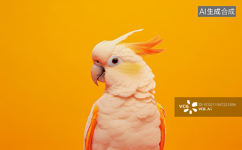 【AI数字艺术】一只色彩鲜艳的鹦鹉，背景是明亮的黄色。鹦鹉的羽毛主要是橙色和红色，图片素材