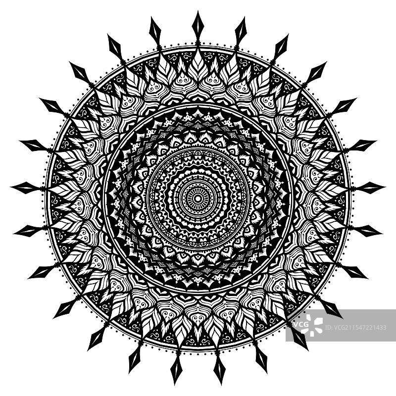 曼荼罗风格的圆形图案，采用海娜纹样图片素材