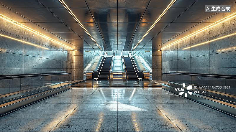 【AI数字艺术】未来感十足的电梯空间 城市地下通道的科技之光图片素材