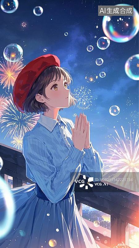 【AI数字艺术】蓝衣美女祈祷图片素材