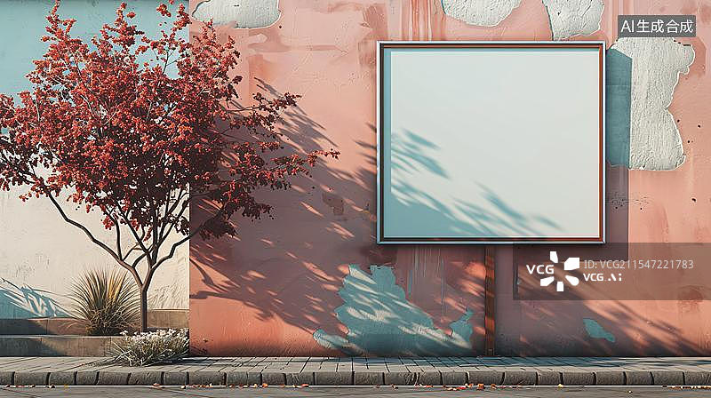 【AI数字艺术】红叶掩映下的创意空间图片素材