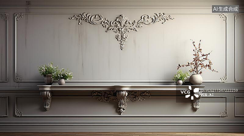 【AI数字艺术】典雅灰调欧式墙面图片素材
