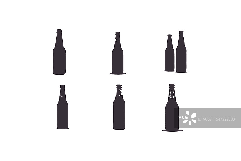 啤酒瓶图标轮廓集，孤立于背景上图片素材